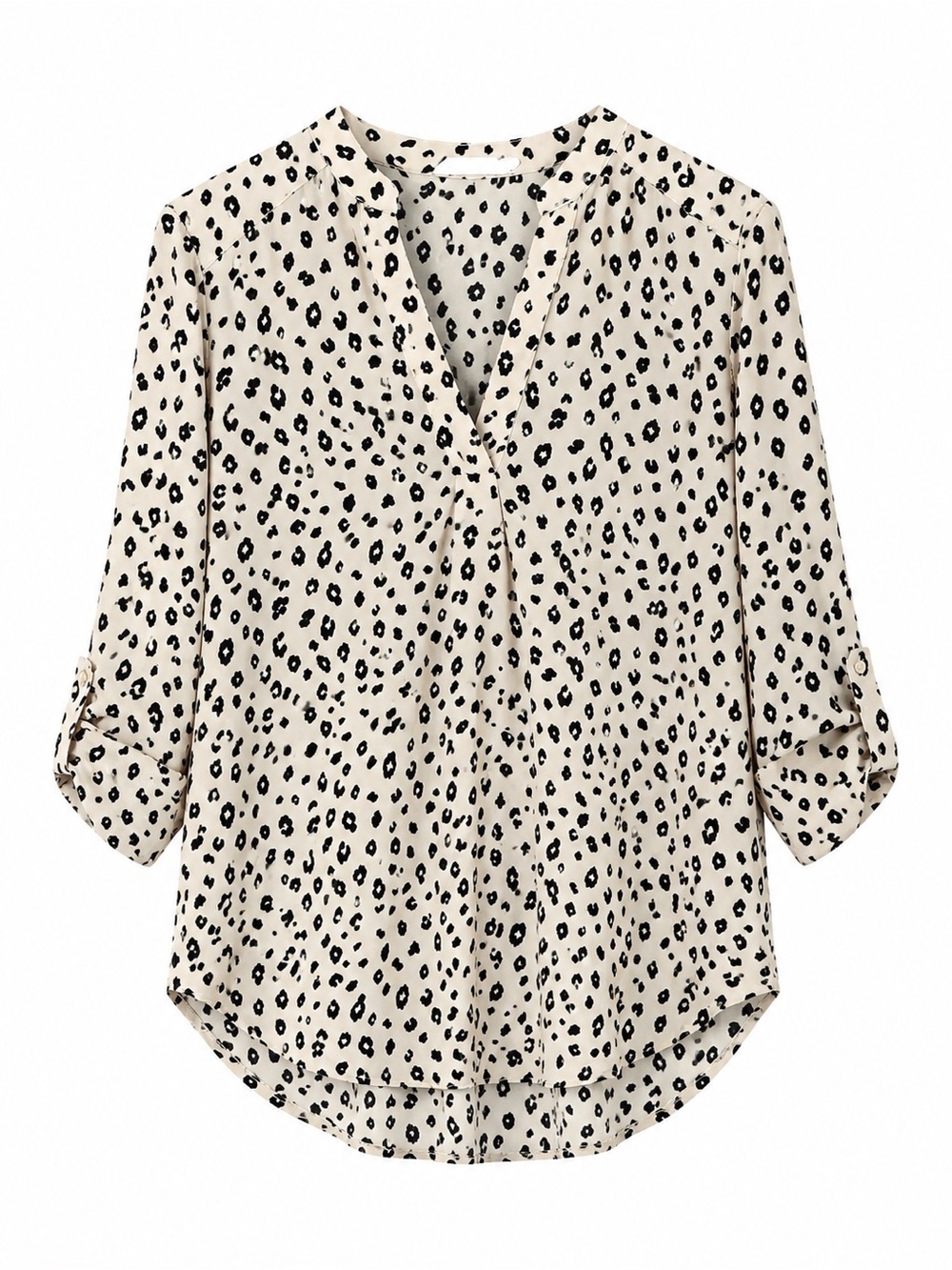 Lush Cream and Black Leopard Print Roll-Sleeve Tunic size xs